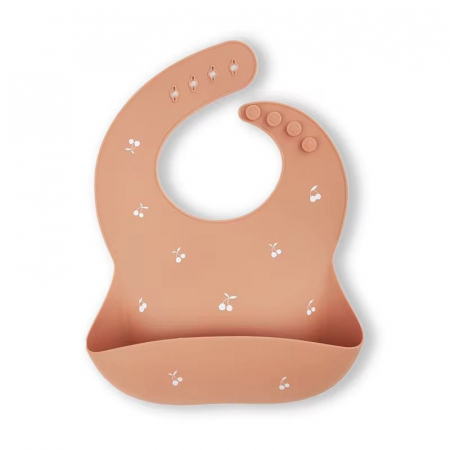 Bavetă din silicon cu buzunar colector -Cherry | Reglabilă, moale, baby-safe