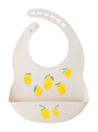 Bavetă din Silicon cu Buzunar Colector - Lămâie| Reglabilă, Moale, Baby-Safe