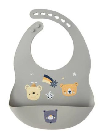 Produse pentru alimentație - Bavetă din Silicon cu Buzunar Colector - Ursuleț| Reglabilă, Moale, Baby-Safe