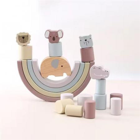 Curcubeu din Lemn cu Animale și Forme Stivuibile [1]