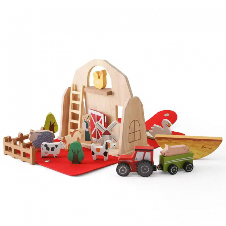 Fermă din Lemn cu Animale, Tractor și Accesorii – Set Educativ Portabil [1]