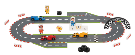 Jucarii - Pistă de Curse din Lemn Tooky Toy Racing Game – 29 Piese, 3+ Ani