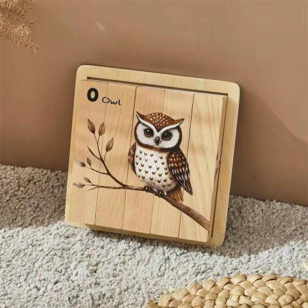 Puzzle Cuburi din Lemn cu Animale – 4 în 1 Educațional Montessori (Vulpe, Bufniță,  Iepure, Căprioară) pentru Copii [3]