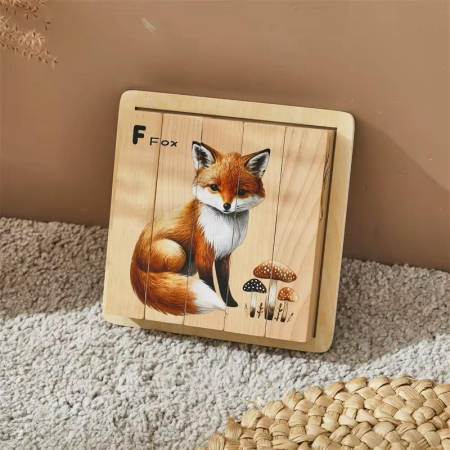 Puzzle Cuburi din Lemn cu Animale – 4 în 1 Educațional Montessori (Vulpe, Bufniță,  Iepure, Căprioară) pentru Copii [2]