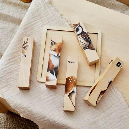 Puzzle Cuburi din Lemn cu Animale – 4 în 1 Educațional Montessori (Vulpe, Bufniță,  Iepure, Căprioară) pentru Copii [4]