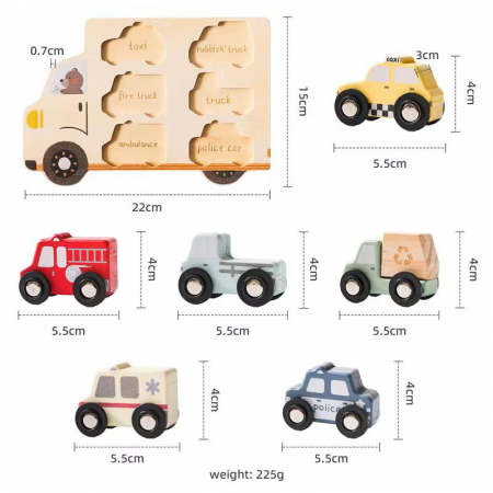 Puzzle Montessori din lemn – Set educativ cu 6 vehicule colorate [4]