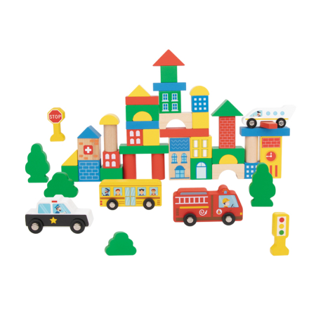 Jucarii - Set 50 de Cuburi din Lemn Colorate pentru Construcții – Montessori