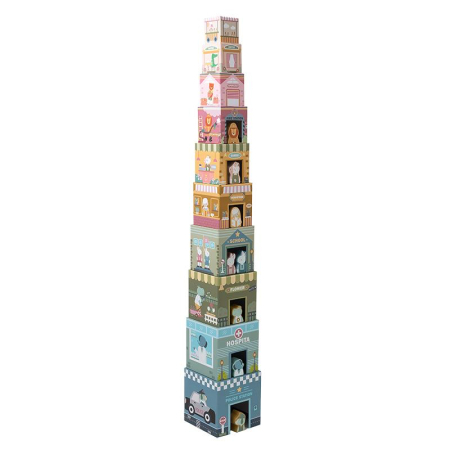 Noutăți - Set Cuburi Stivuibile din Carton , Orasel , cu Figurine Incluse