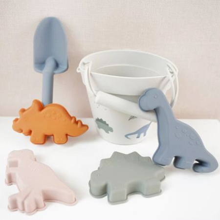 Cadouri - Set Găletușă din Silicon Dino + Forme & Lopățică – Joacă Creativă la Plajă și în Nisip