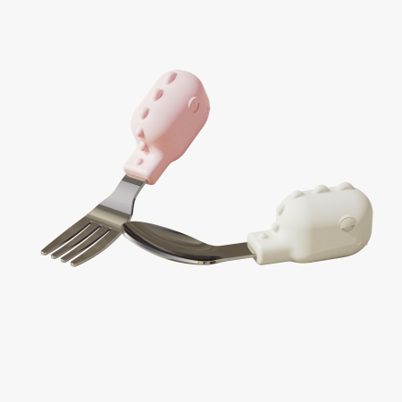 Noutăți - Set Tacâmuri Copii ,Dinozaur – Linguriță și Furculiță din Inox cu Mâner din Silicon, 12 luni+