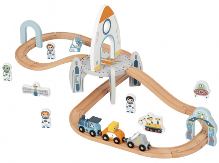 Set Tren Spațial cu șine, astronauți, navetă și figurine tematice din Lemn [1]