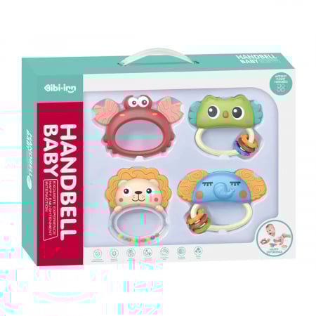 0-6 luni - Set zornăitori Handbell Baby – 4 animale simpatice