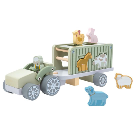 Noutăți - Tractor din Lemn cu Remorcă și Animale – Joc de Sortare 18 luni+