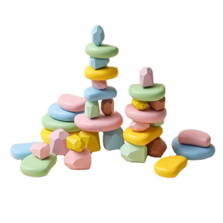 Cadouri - Turn de Stivuire pastel – Jucărie Educativă și Senzorială din Lemn Natural