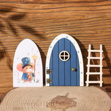 1-2 ani - Ușița Șoricelului Magic - ALBASTRU – Set Decorativ cu Ușă, Scară și Personaj  Ilustrat
