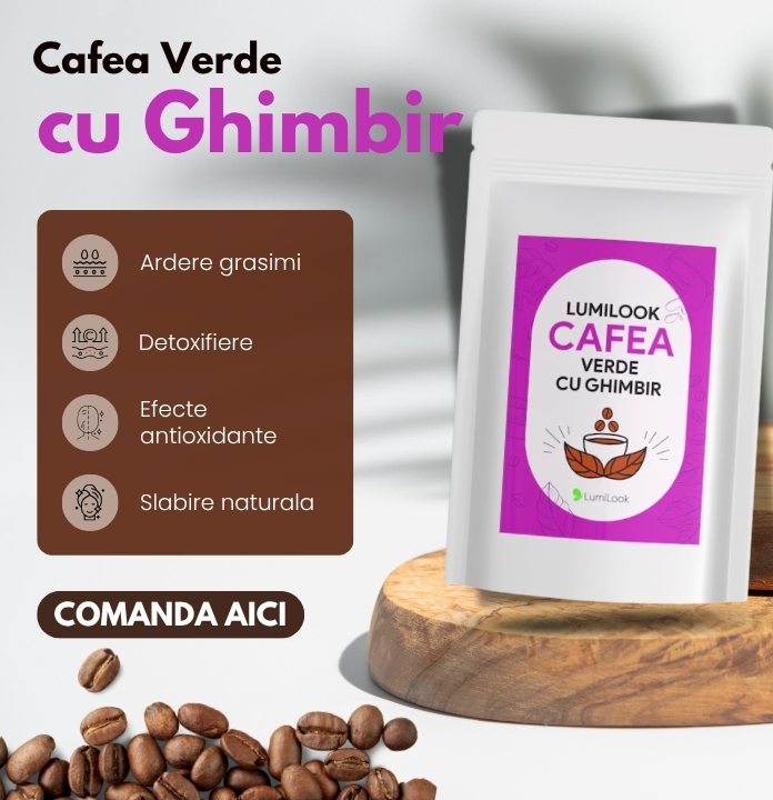 LumiLook Cafea Verde cu Ghimbir, Slabire naturala, detoxifiere, energie, ardere grasimi, efecte antioxidante, antidepresive si reglare digestie, 300 gr