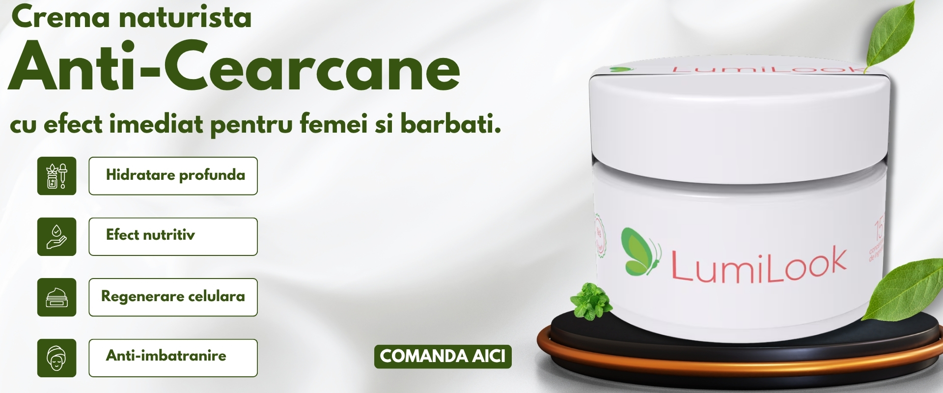 Crema naturista anti-cearcane cu efect imediat pentru femei si barbati, LumiLook, 50ml