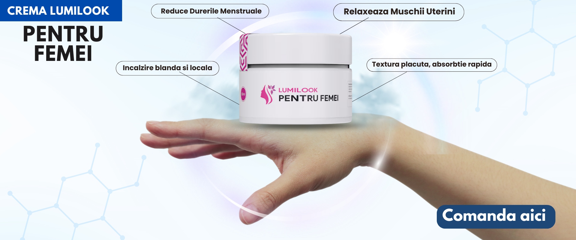 Crema LumiLook pentru Femei, Reduce Durerile Menstruale, Relaxeaza Muschii Uterini si abdominali, 50 ml