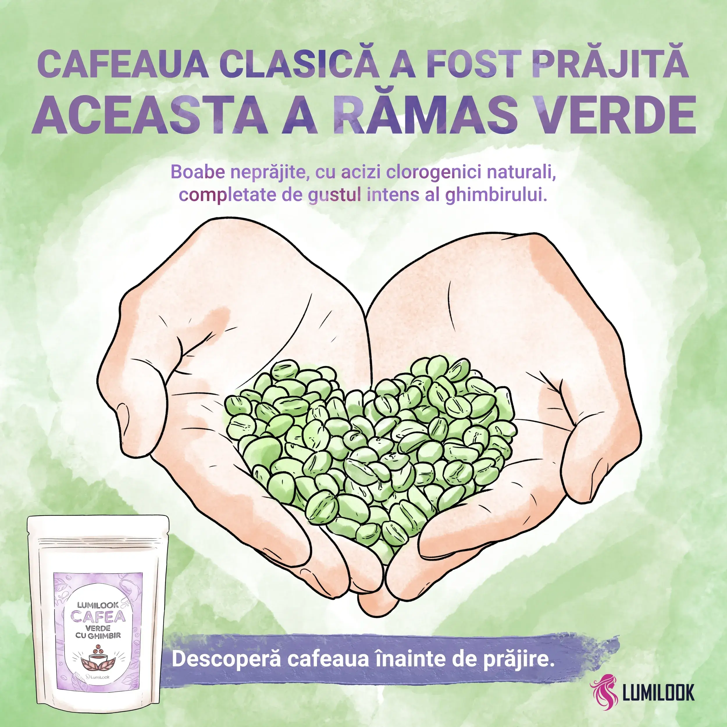LumiLook Cafea Verde cu Ghimbir, Slabire naturala, detoxifiere, energie, ardere grasimi, efecte antioxidante, antidepresive si reglare digestie, 300 gr [10]