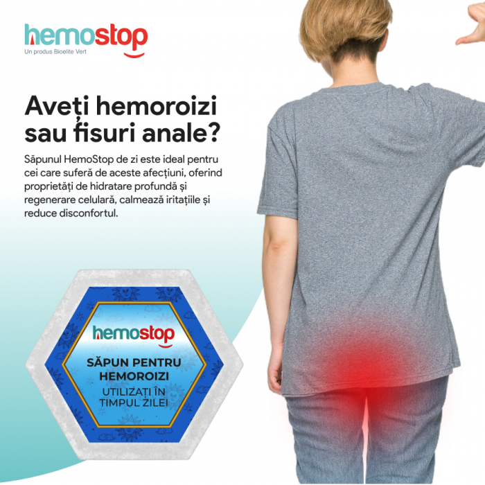 Sapun pentru hemoroizi, HemoStop® pentru utilizare in cursul zilei, hidratare intensa si regenerare celulara, 100g [7]