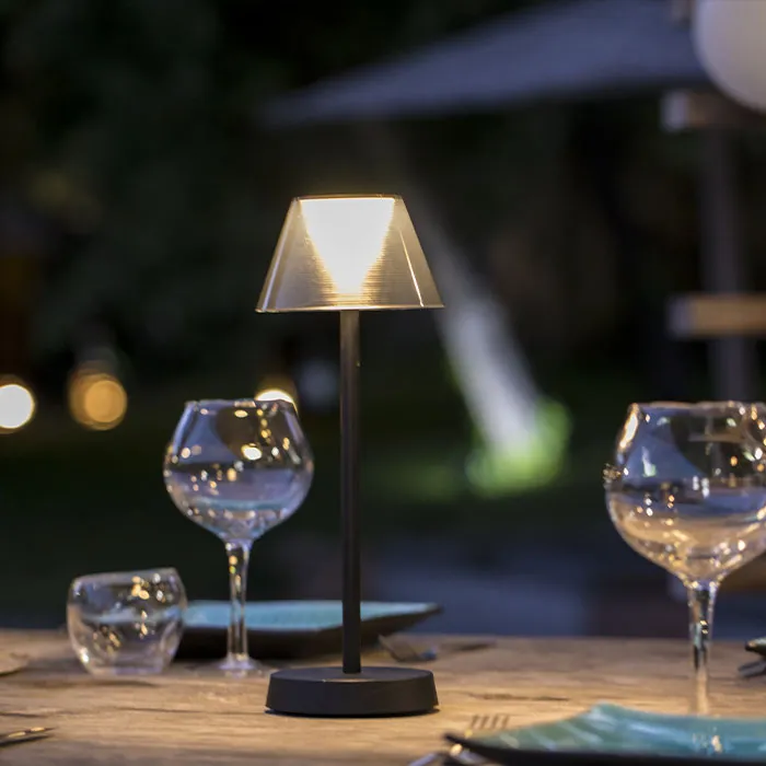 lampa de masa neagra fara fir wireless cu baterie reincarcabila de exterior ip65 LED restaurant hotel terasa din aluminiu [2]
