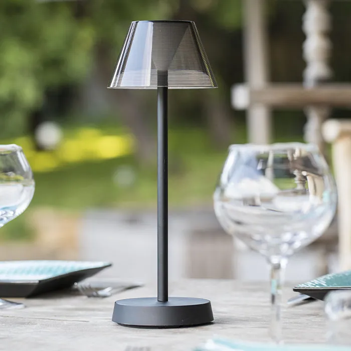 Lampi fara fir - lampa de masa neagra fara fir wireless cu baterie reincarcabila de exterior ip65 LED restaurant hotel terasa din aluminiu