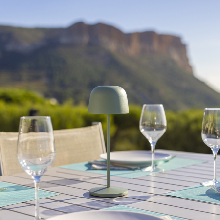 lampa de masa verde fara fir wireless cu baterie reincarcabila de exterior ip65 LED restaurant hotel terasa din aluminiu [1]