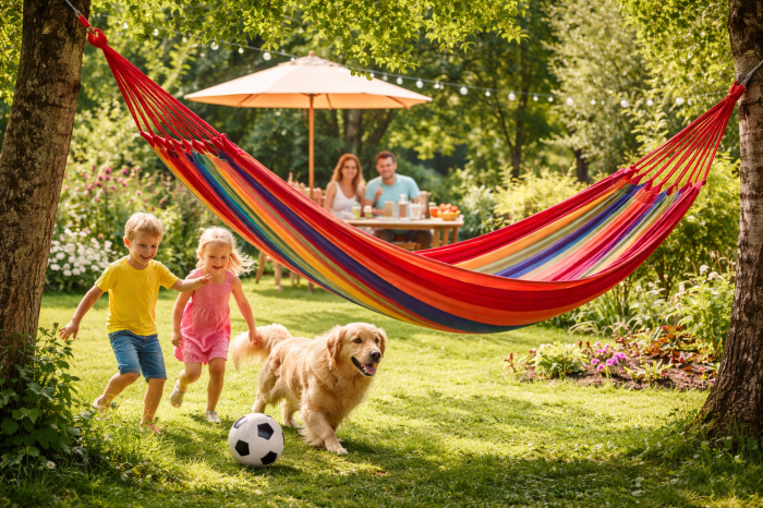 Hamac din bumbac 150x185 cm multicolor – confort și relaxare pentru grădină, terasă sau balcon [2]