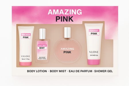 Oferte Speciale - Set cadou parfum AMAZING PINK – V.LOVE (4 produse)