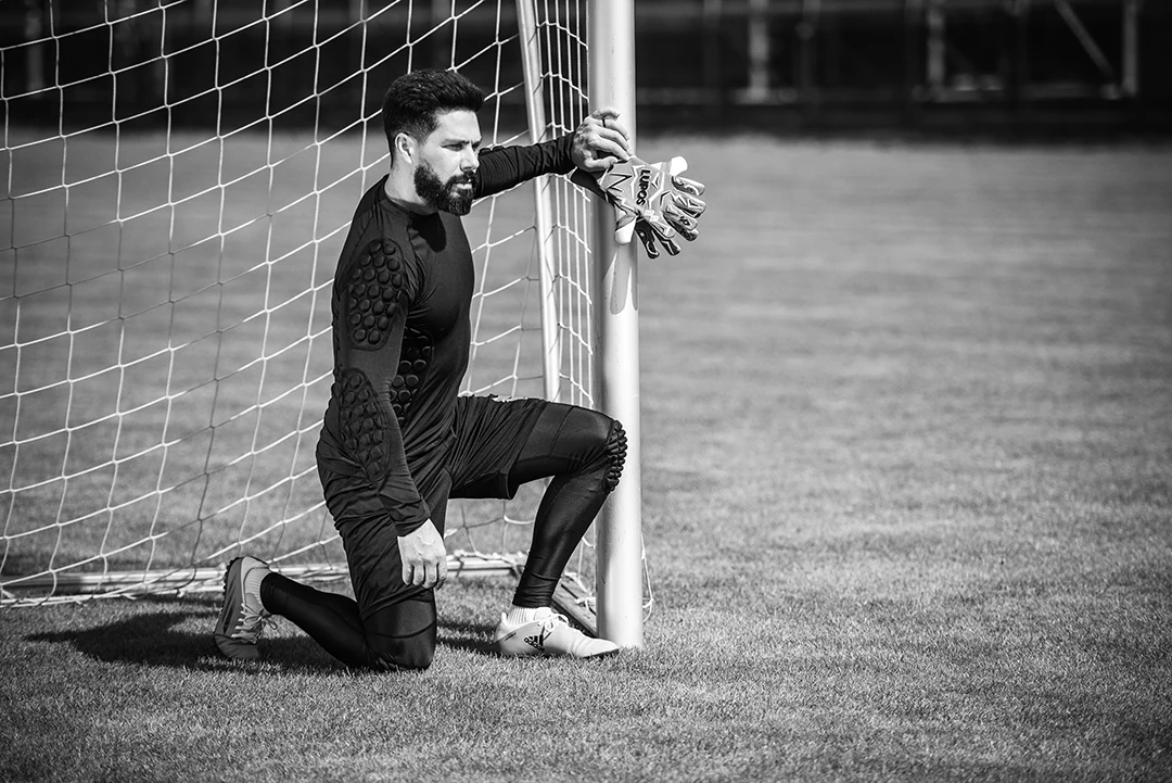 Goalkeeper in protective gear