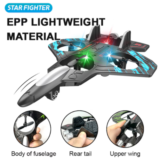 Avion cu Telecomandă, Acrobații 360°, Lumini LED RGB, Material EPP Rezistent, 25x18x5,6 cm, Încărcare Rapidă 30 min pentru 8 min Zbor, Giroscop 6 Axe + Barometru, 8 Manevre [4]