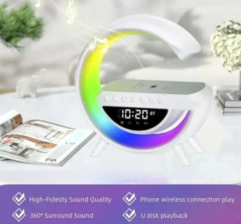 Boxa Portabila 4 in 1: Incarcare rapida Boxa Bluetooth, Radio, Lampa LED RGB, Ceas cu Alarma, Incarcare Wireless Telefon [5]