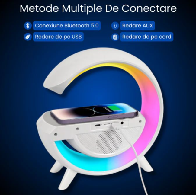Boxa Portabila 4 in 1: Incarcare rapida Boxa Bluetooth, Radio, Lampa LED RGB, Ceas cu Alarma, Incarcare Wireless Telefon [6]