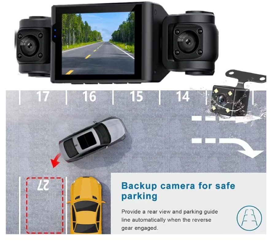 Camera auto de bord Marca Luxorya Velar™, Full HD 1080P, 4 canale, fata si spate interior, camera stanga dreapta pentru vedere nocturna WiFi si aplicatie, G-Sensor [4]