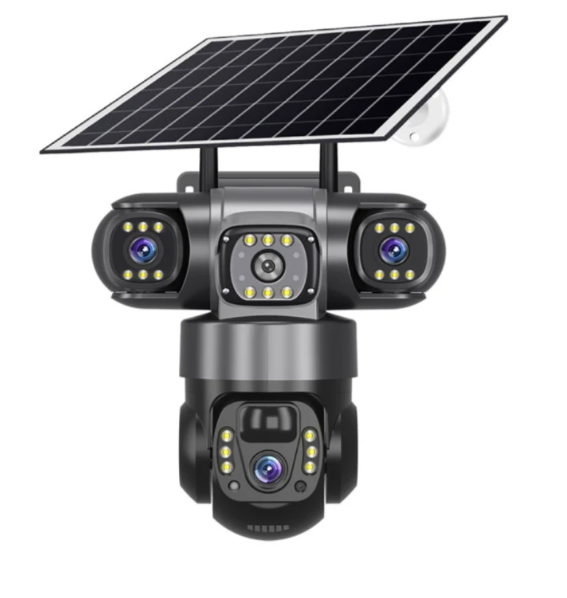 Cameră de securitate 4G cu 3 obiective și panou solar, rezoluție 6MP, vizualizare 360°, iluminare LED și alimentare solară [2]