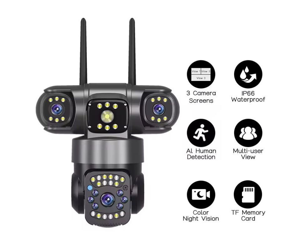 Cameră Supraveghere WiFi 12MP, 3 Lentile (Tripla), PTZ 360°, Zoom 10X, Night Vision Color, Audio Bidirecțional [7]
