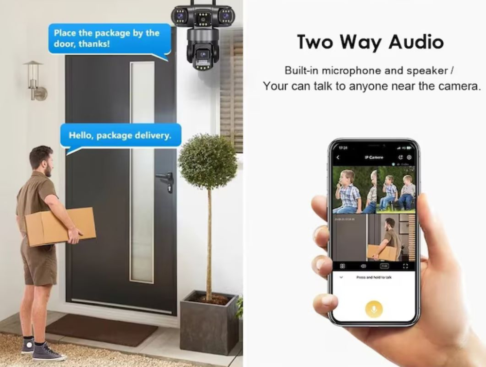 Cameră Supraveghere WiFi 12MP, 3 Lentile (Tripla), PTZ 360°, Zoom 10X, Night Vision Color, Audio Bidirecțional [3]