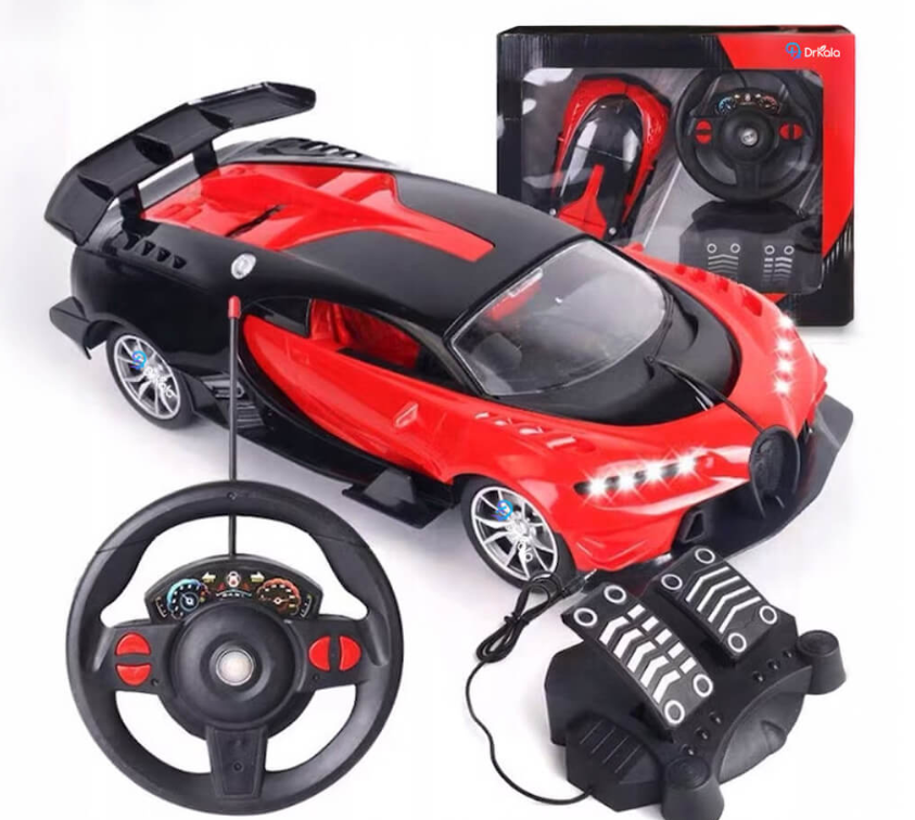 Masinuta cu telecomanda, Model Bugatti, Set cu pedale si volan, Design Sportiv, Jucarie Cadou Ideal pentru Copii si Adulti +5 ani, Rosu [2]