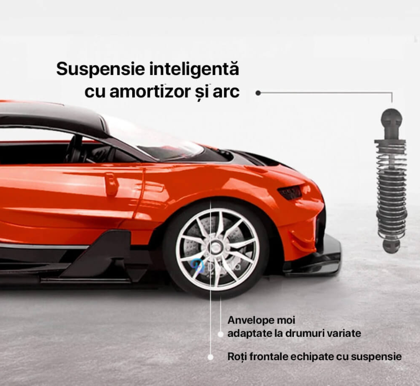 Masinuta cu telecomanda, Model Bugatti, Set cu pedale si volan, Design Sportiv, Jucarie Cadou Ideal pentru Copii si Adulti +5 ani, Rosu [3]