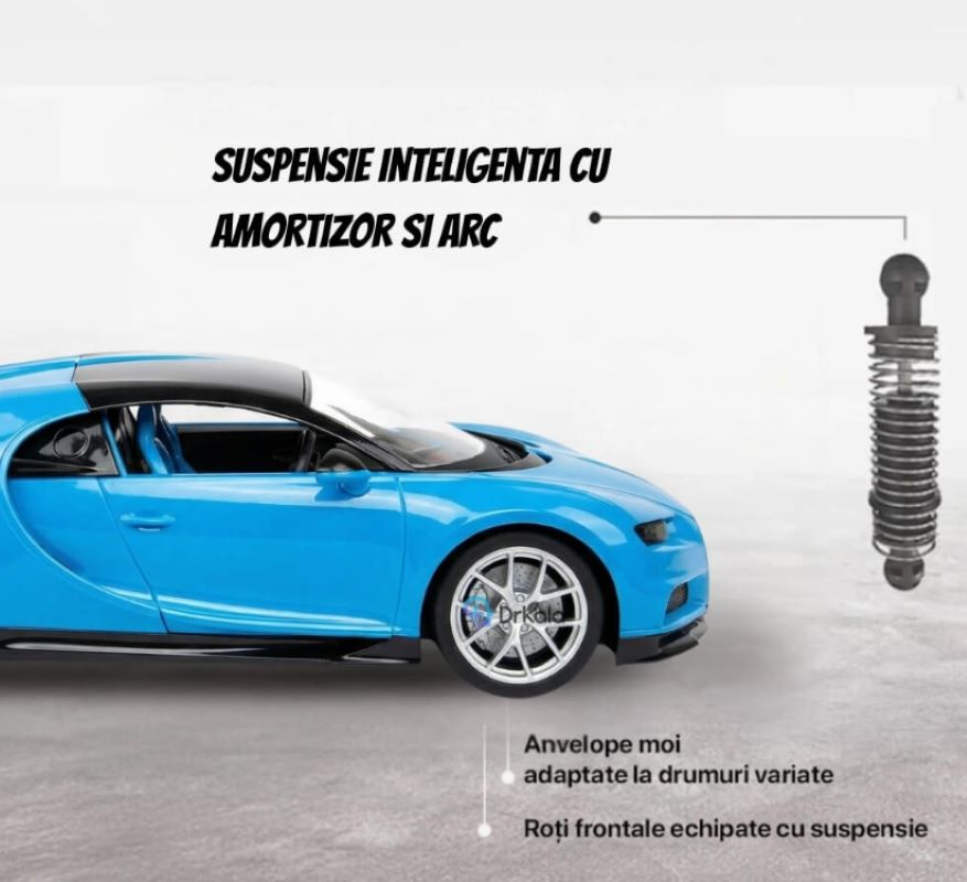 Masinuta cu telecomanda, Model Bugatti Chiron, Set cu pedale si volan, Design Sportiv, Jucarie Cadou Ideal pentru Copii si Adulti +5 ani, Albastru [5]