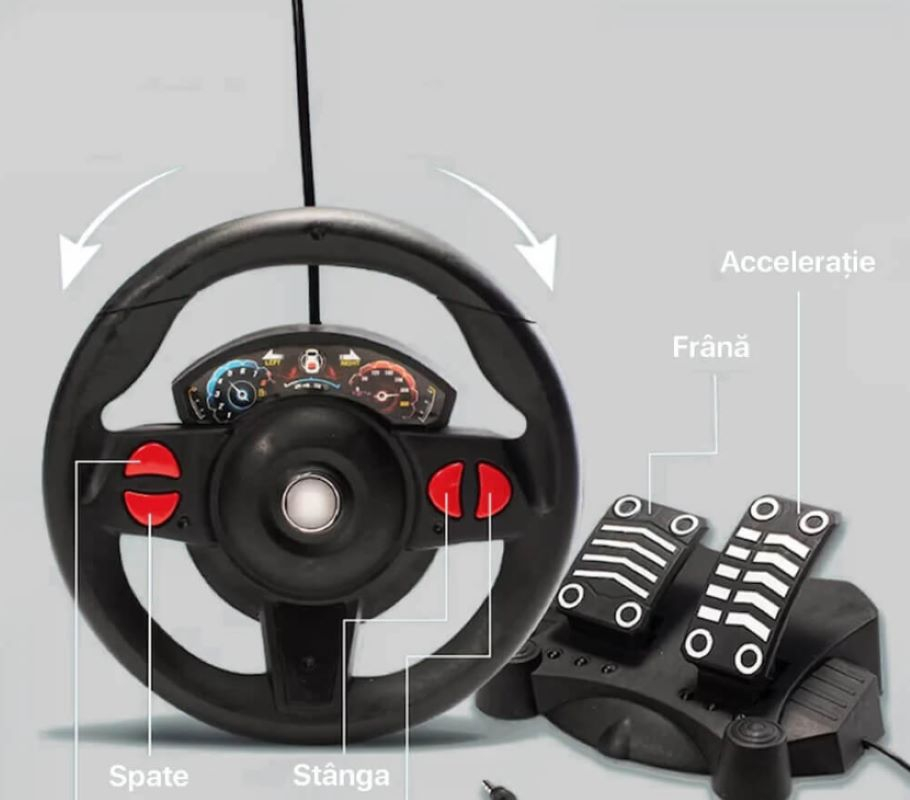 Masinuta cu telecomanda, Model Bugatti Chiron, Set cu pedale si volan, Design Sportiv, Jucarie Cadou Ideal pentru Copii si Adulti +5 ani, Albastru [2]