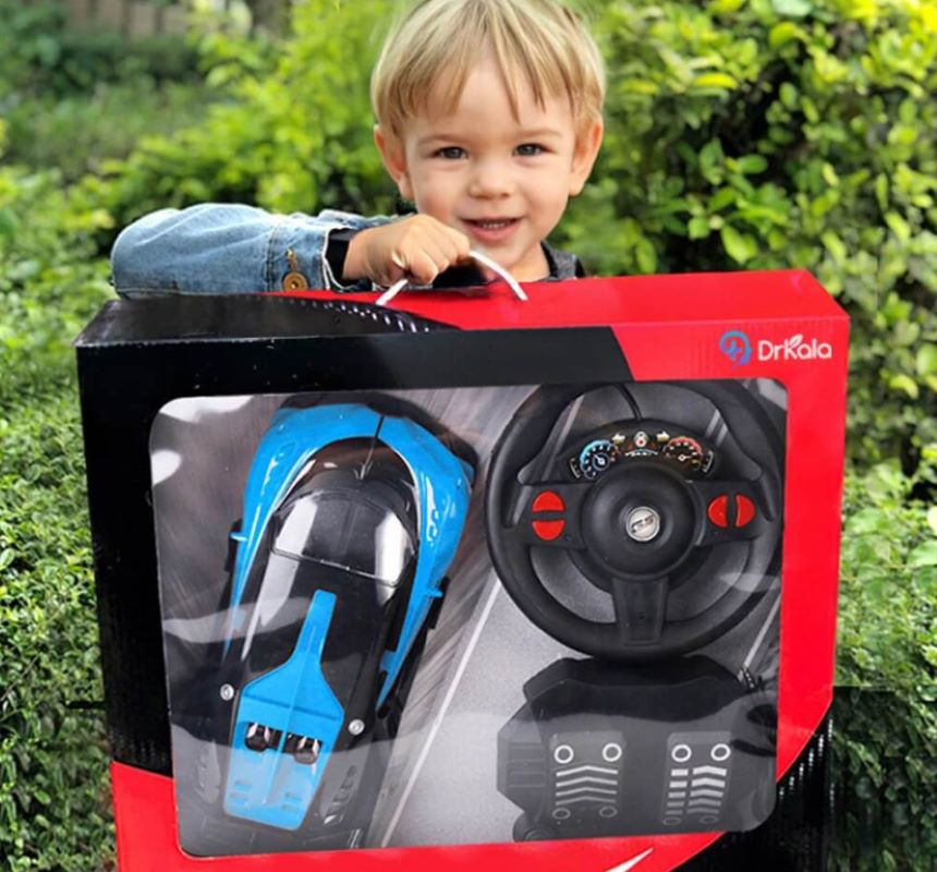 Masinuta cu telecomanda, Model Bugatti Chiron, Set cu pedale si volan, Design Sportiv, Jucarie Cadou Ideal pentru Copii si Adulti +5 ani, Albastru [8]