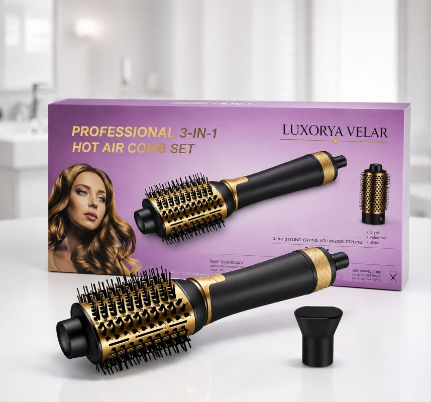 Perie rotativa electrica Luxorya Velar cu aer cald 3-in-1 pentru coafat, uscator si volum par si Prosop de uscat parul [8]