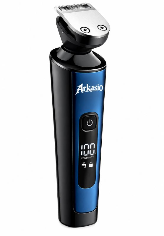 Aparat de tuns si ras Arkasio 4 in 1, electric pentru barbati reincarcabil IPX6, LED, 3 capete incluse Trimmer pentru Barba, Tuns si Nas, 3h Autonomie si Husa depozitare Cadou [5]