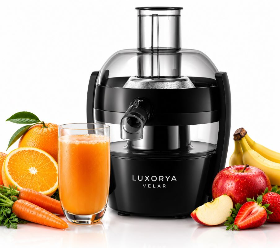 Storcator de fructe LUXORYA VELAR, 500W, tehnologie Quick Clean, recipient pulpa 1.5L, site Quick Clean, accesoriu anti-picurare, Pahar Cristal cu pai CADOU [3]