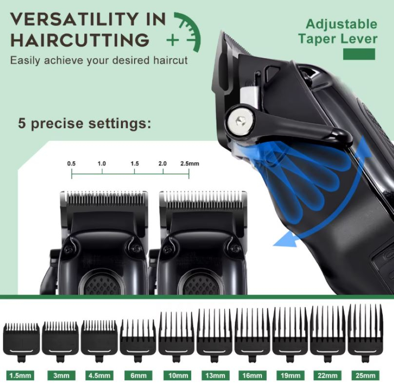 Set 2x Masini de Tuns Profesionale Arkasio™ si un set de Foarfece (cadou) Fara Fir, Baterie Reincarcabila cu autonomie 2.5h si 1.5h si multipli piepteni [11]