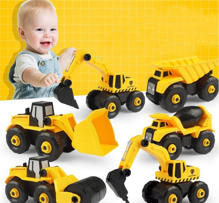 Set 6 Masini de Jucarie Engros, Vehicule de Constructii, Demontabile, Include Betoniera, Buldozer, Buldoexcavator, Camion, Excavator, Compactor, Surubelnita, Instructiuni si Cutie de Depozitare [4]