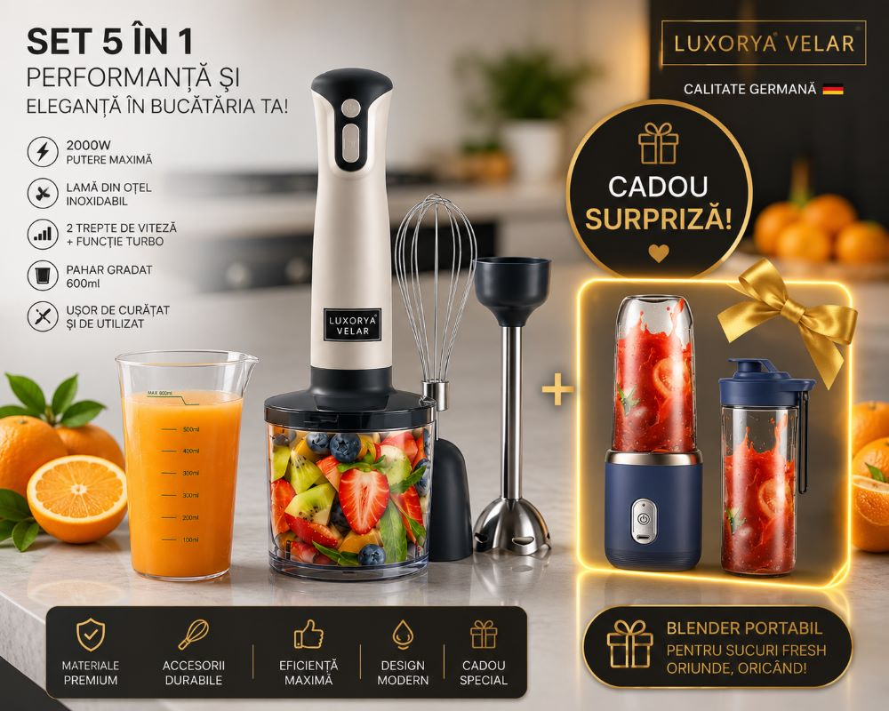 Set Blender 5 in 1 LUXORYA VELAR™ 2000W – Mixer Vertical cu Putere maxima pentru preparate perfecte si un Blender Portabil CADOU [3]