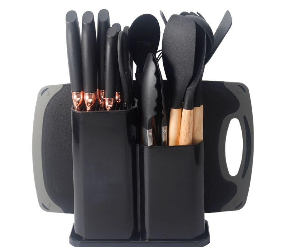 Set Bucătărie Marca Luxorya Velar™ 3 în 1 - 19 Piese Ustensile,Cuțite și Tocător [2]