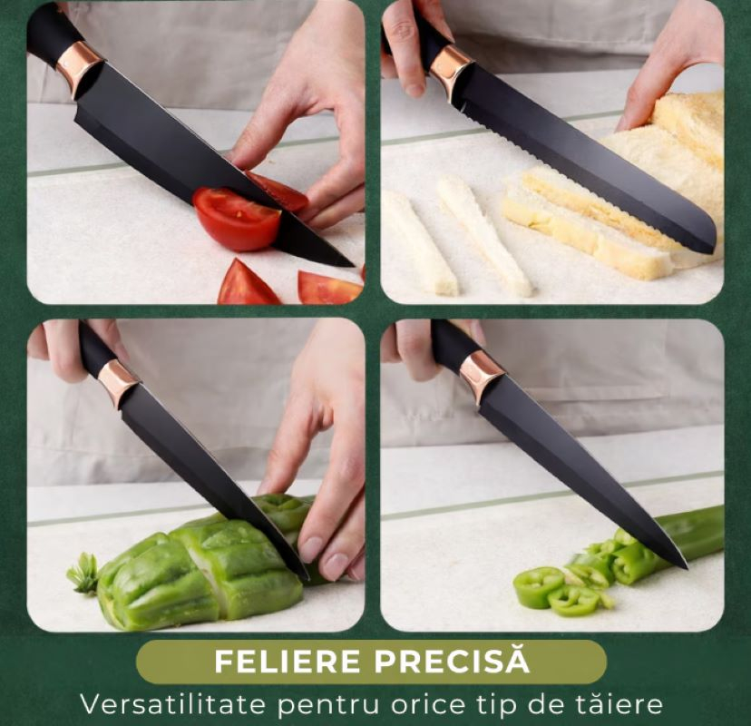 Set Bucătărie Marca Luxorya Velar™ 3 în 1 - 19 Piese Ustensile,Cuțite și Tocător [6]